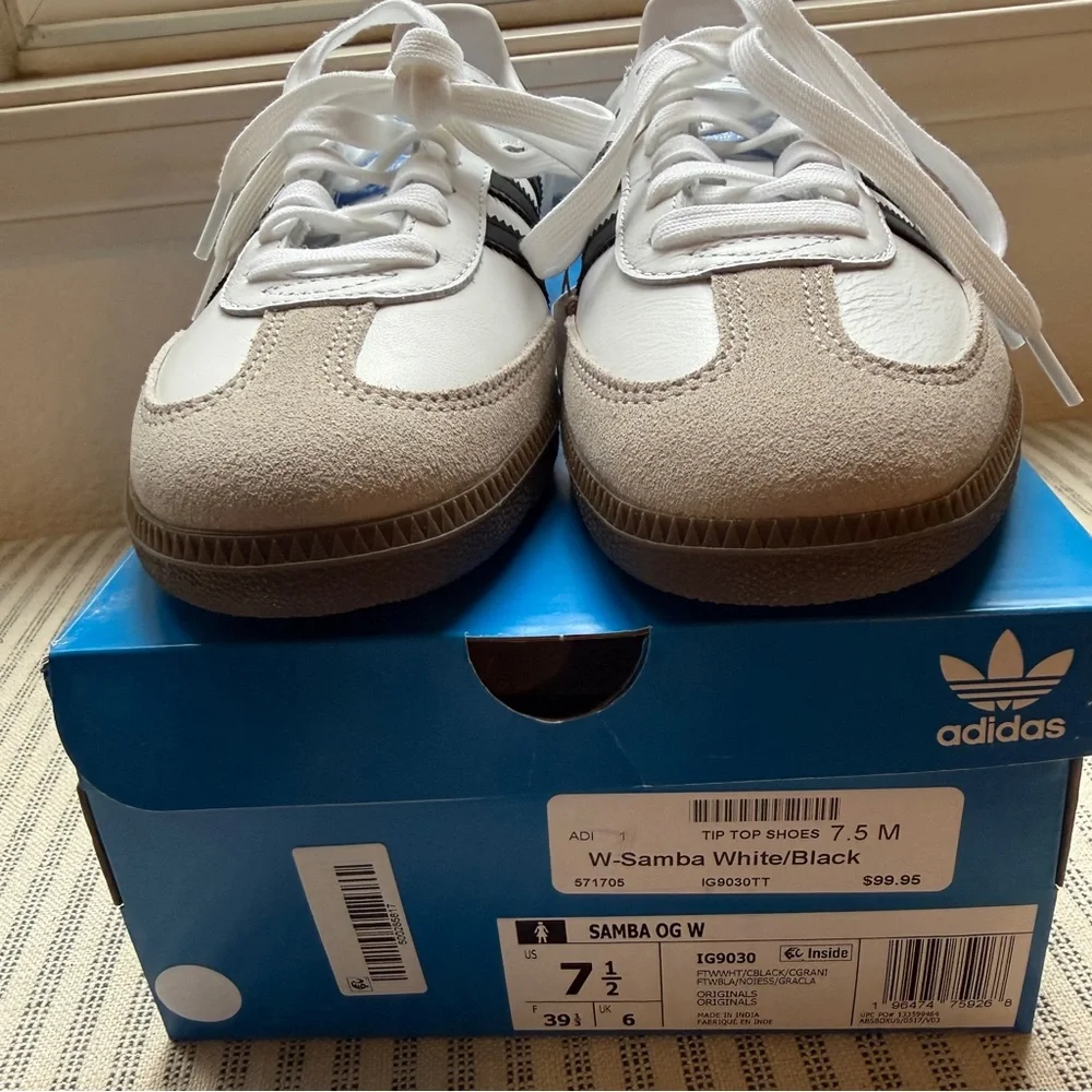 NEW Adidas W-Samba OG White and Black Trainers - Size 7.5M - Picture 4 of 8